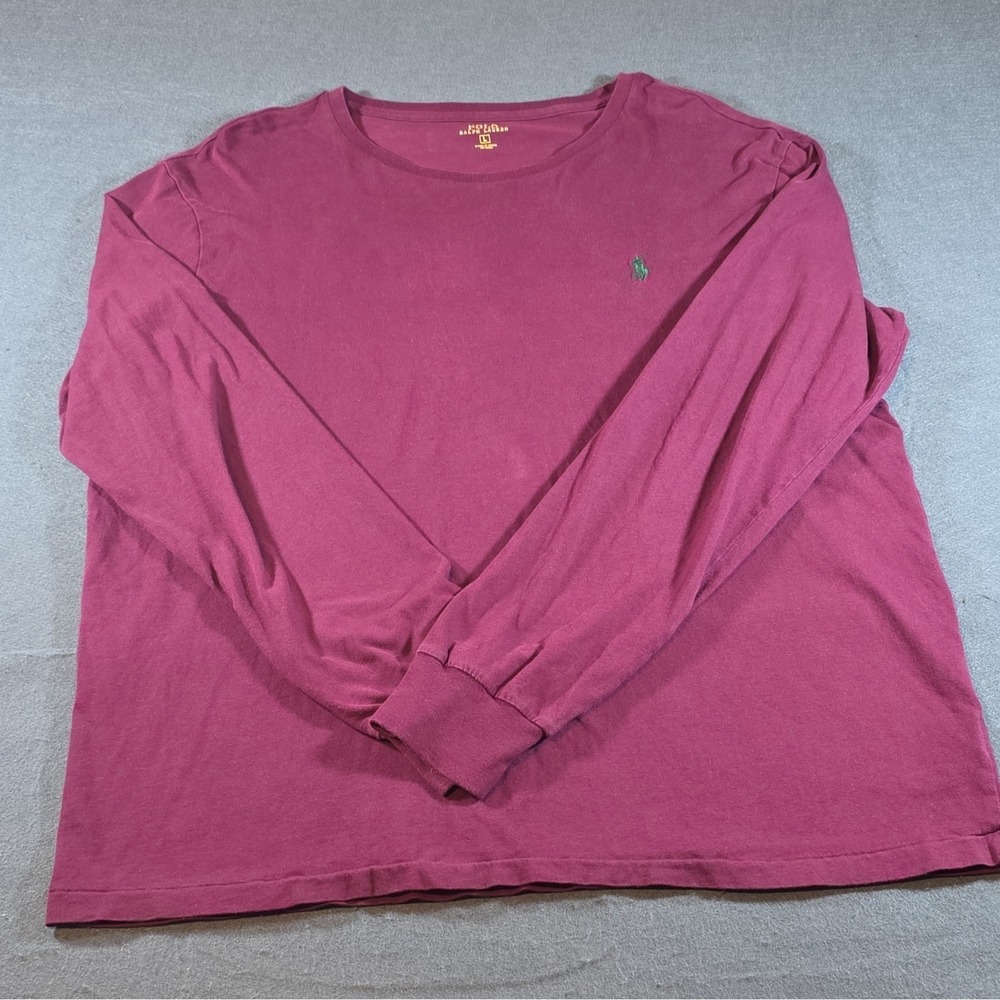 Polo Ralph Lauren Men's Burgundy Embroidered Logo Long Sleeve Crew Neck Tee L